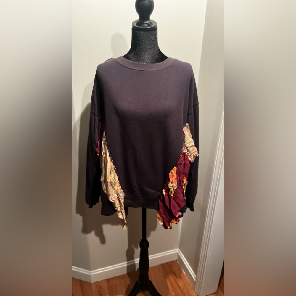 Free People Black Sweater with Multicolor Accents
